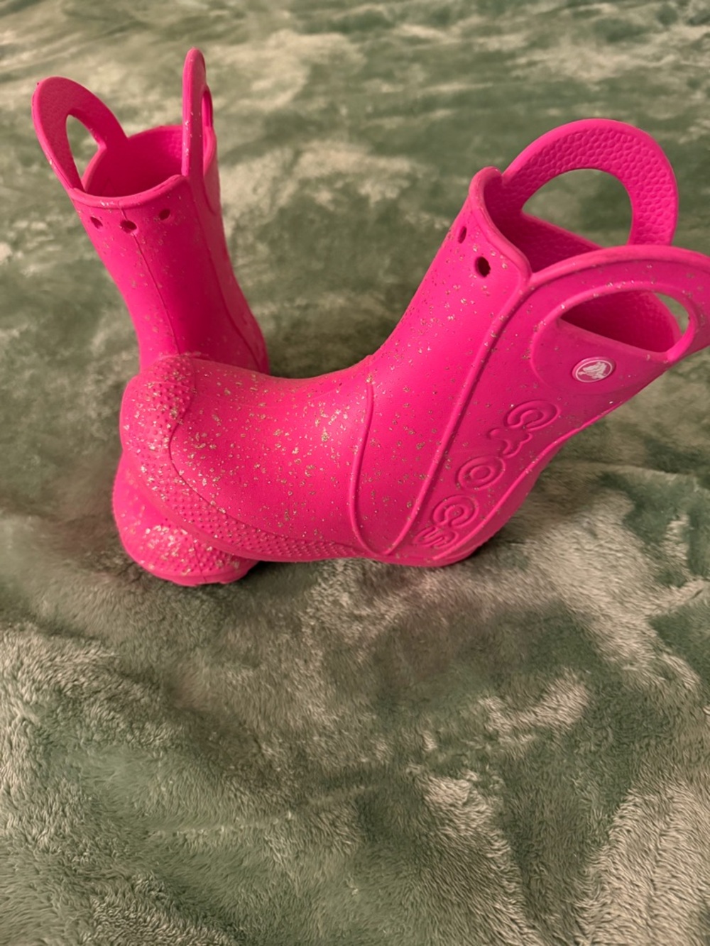 CROCS Kids Hot Pink Glitter Pull-On Rain Boots